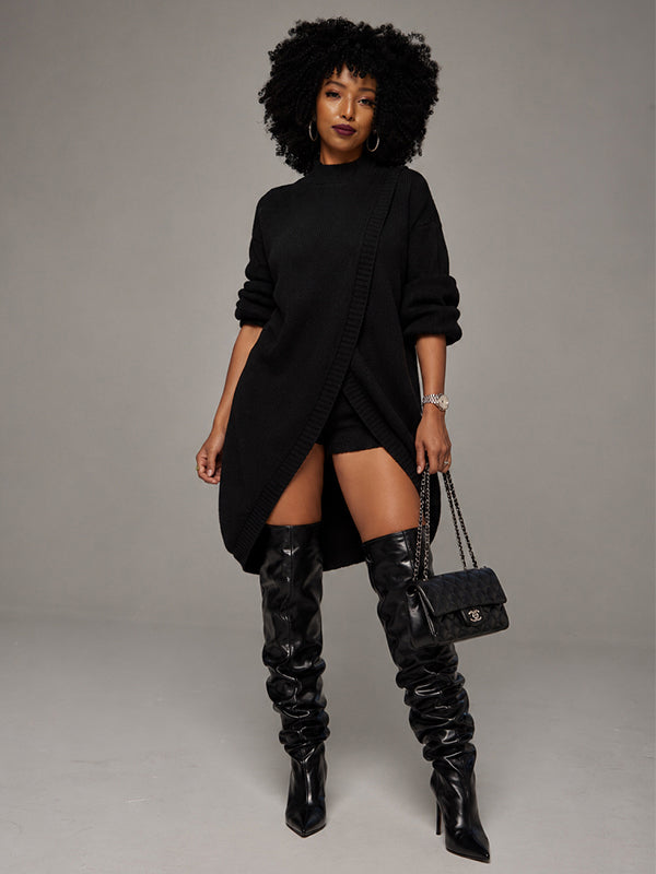 Knit Slit Tunic Top & Shorts Set
