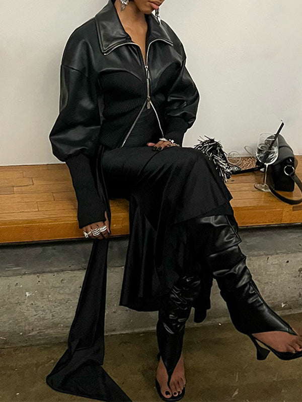 Faux-Leather Combo Jacket
