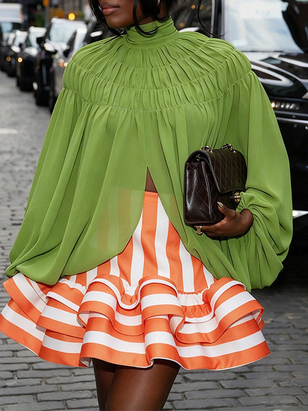 Mock-Neck Puff-Sleeve Top