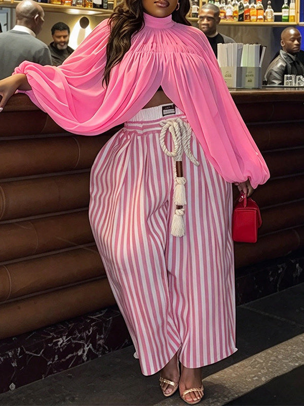 Mock-Neck Puff-Sleeve Top