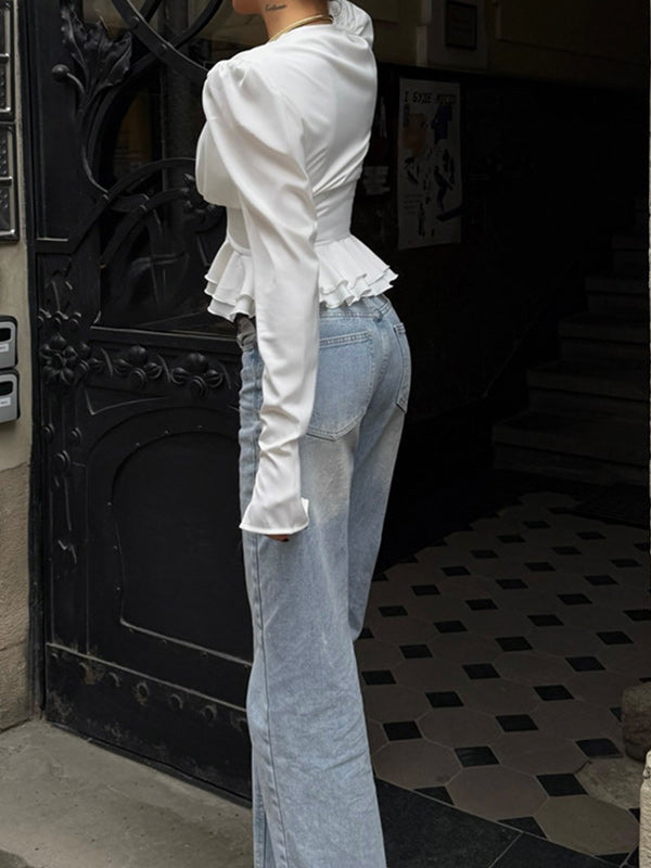 V-Neck Ruffle Shirt