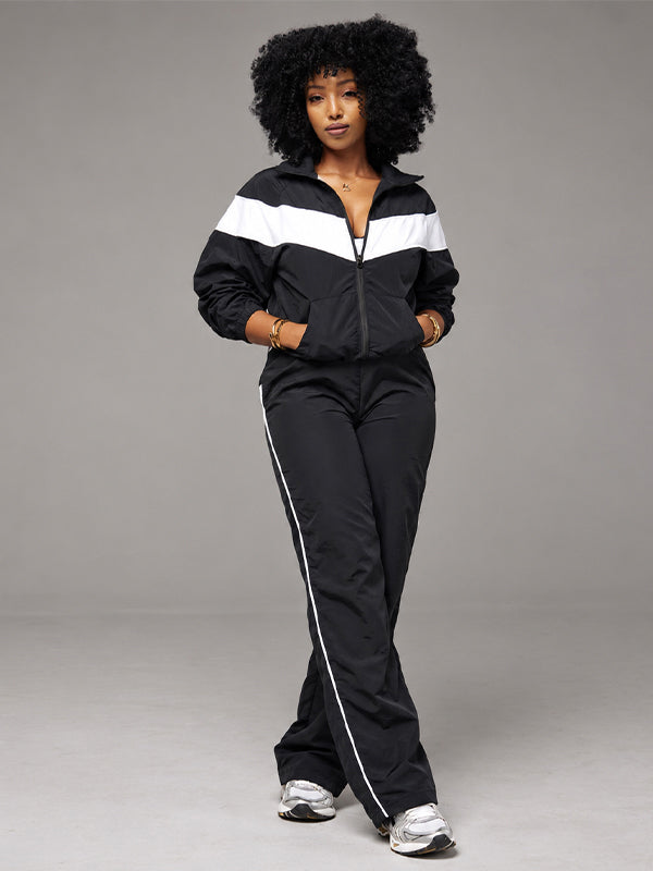 Two-Tone Zip-Front Jacket & Pants Set