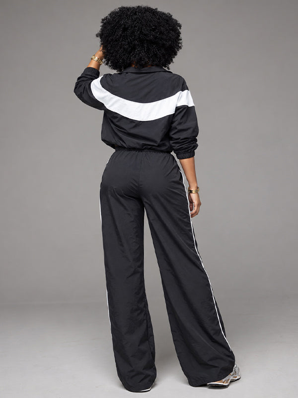 Two-Tone Zip-Front Jacket & Pants Set