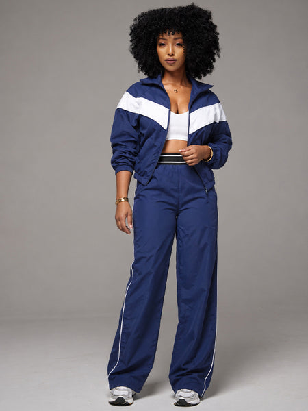Two-Tone Zip-Front Jacket & Pants Set