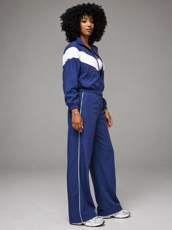 Two-Tone Zip-Front Jacket & Pants Set