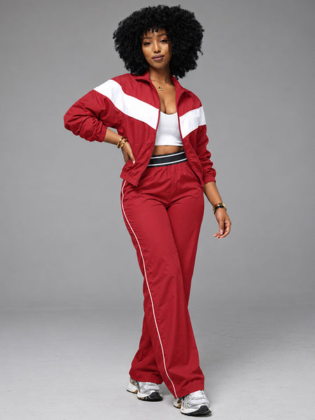 Two-Tone Zip-Front Jacket & Pants Set