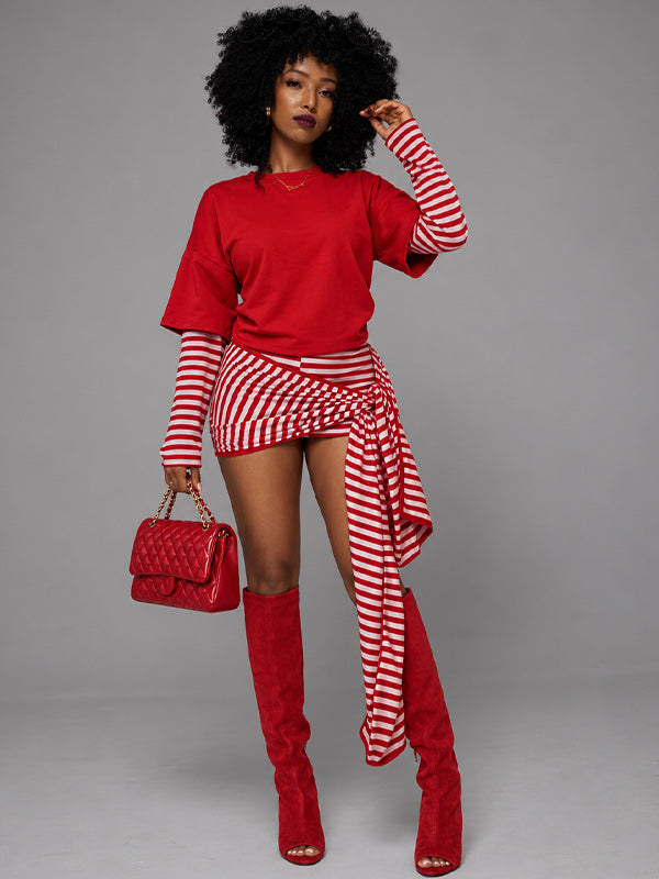 Stripe Combo Top & Tied Shorts Set
