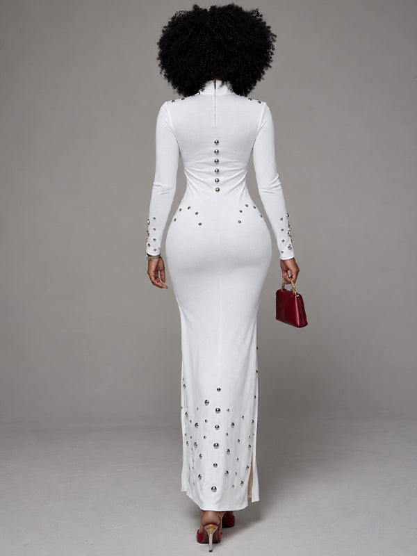 Studded Mock-Neck Bodycon Maxi Dress