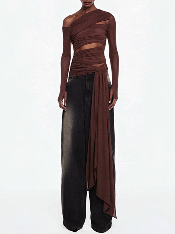 Draped One-Shoulder Cutout Top