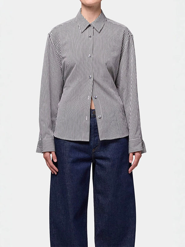 Striped Open Back Long Sleeve Shirt