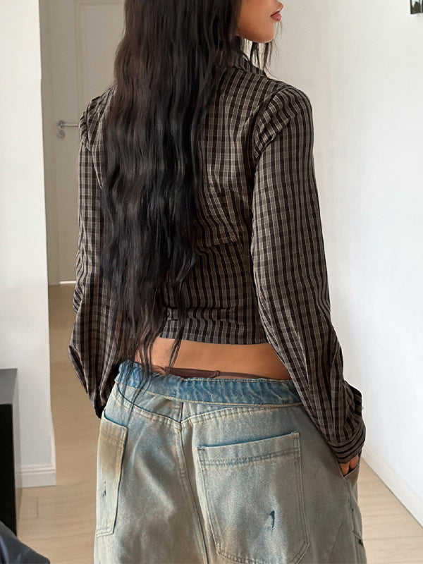 Striped Button Up Fitted Crop Top