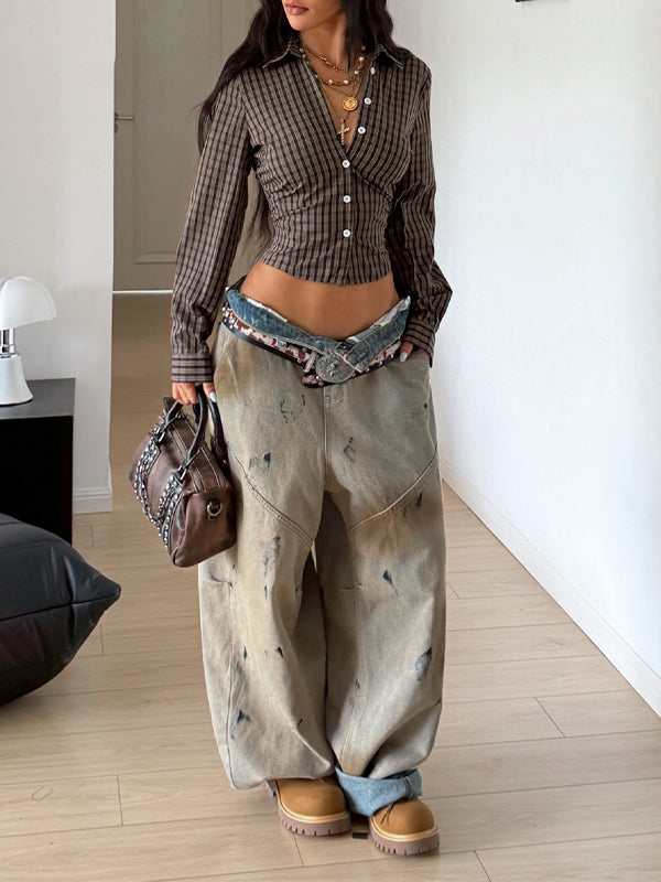 Striped Button Up Fitted Crop Top