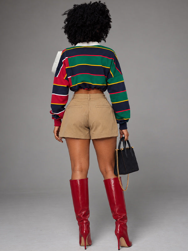 Stripe Asymmetric Polo Top