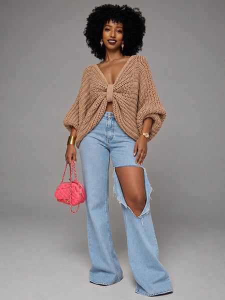 Chunky-Knit Bow-Front Sweater
