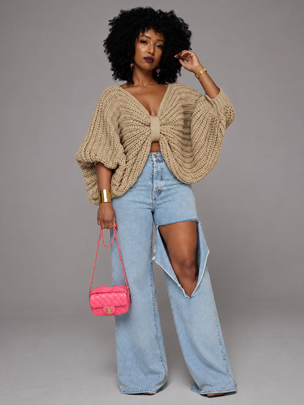 Chunky-Knit Bow-Front Sweater