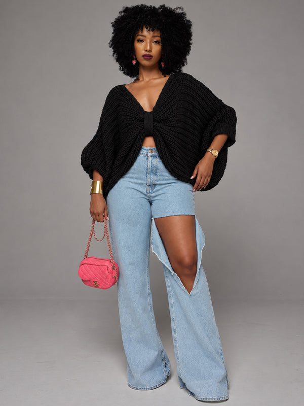 Chunky-Knit Bow-Front Sweater