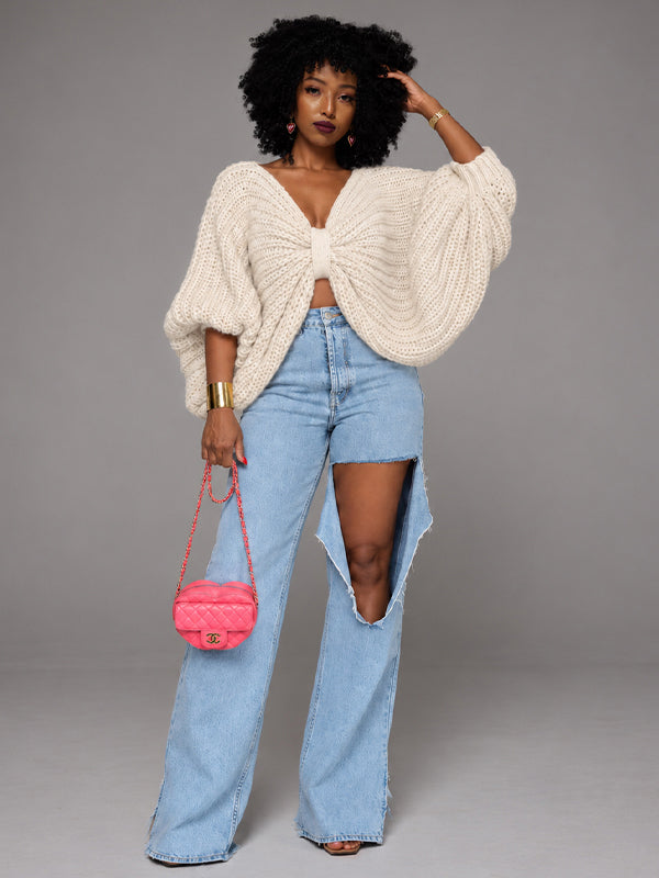 Chunky-Knit Bow-Front Sweater
