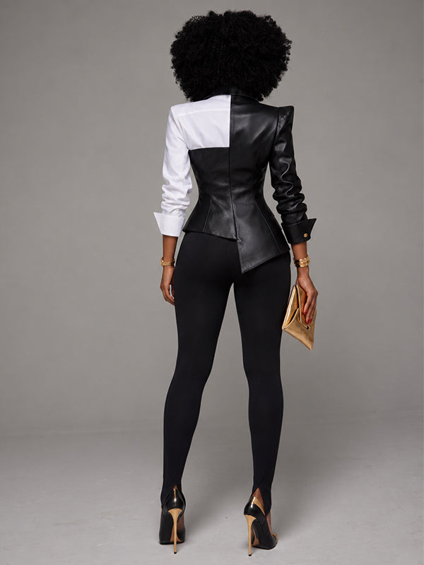 Faux-Leather Combo Button Top