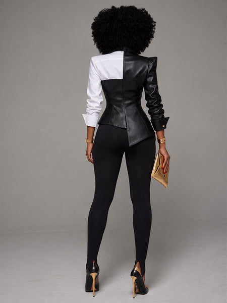 Faux-Leather Combo Button Top