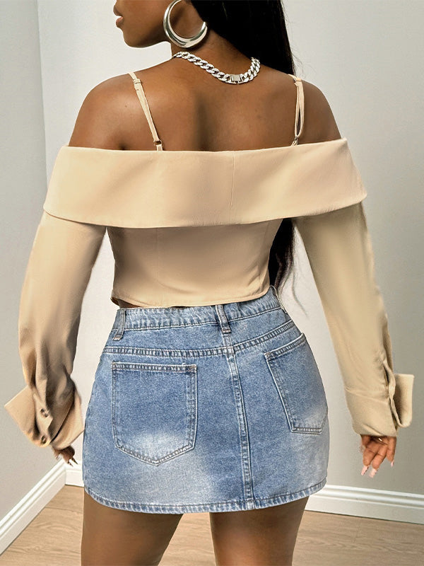 Double-Breasted Off-Shoulder Top