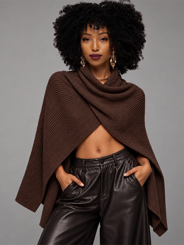 Ribbed Knit Poncho Top
