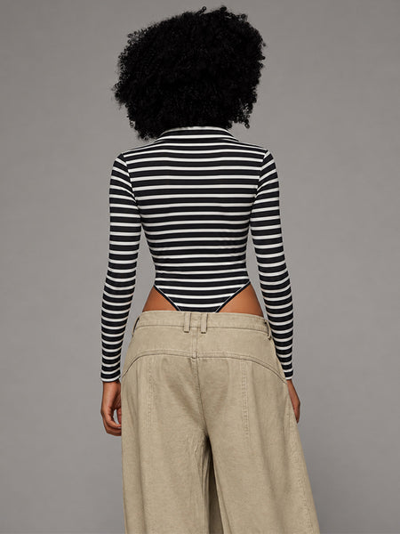 Striped Tie-Neck Bodysuit