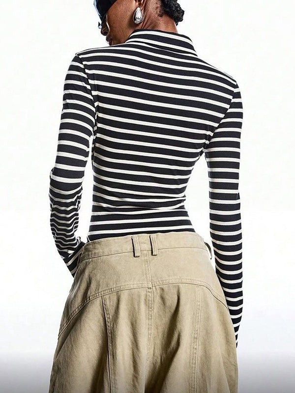 Striped Tie-Neck Bodysuit