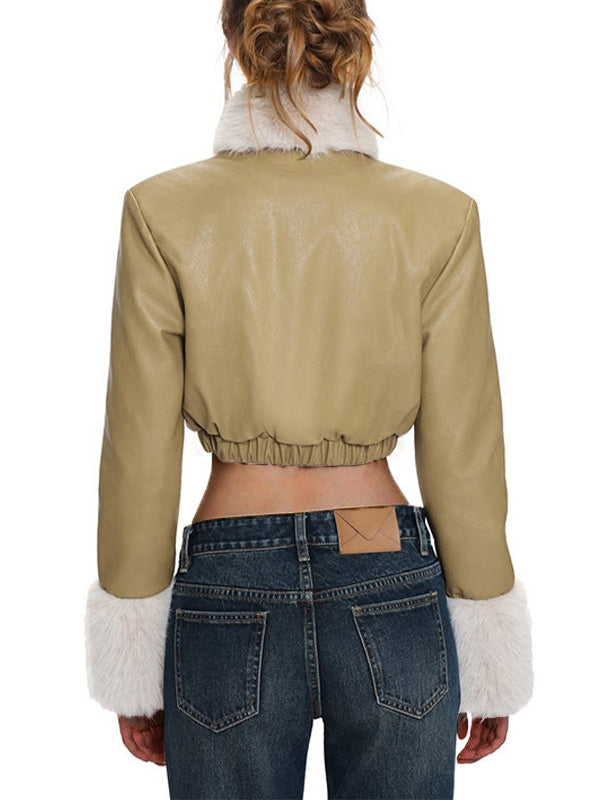 Faux-Fur Combo Faux-Leather Jacket