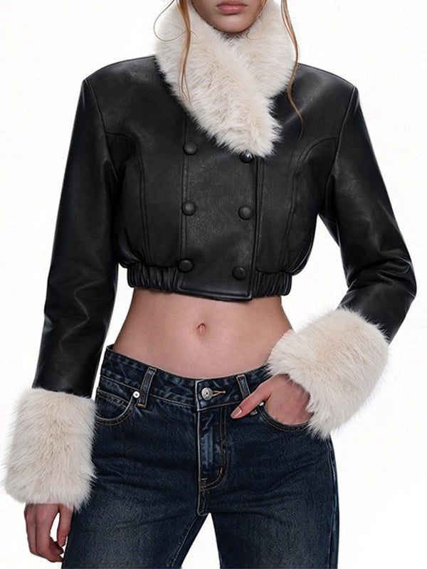 Faux-Fur Combo Faux-Leather Jacket