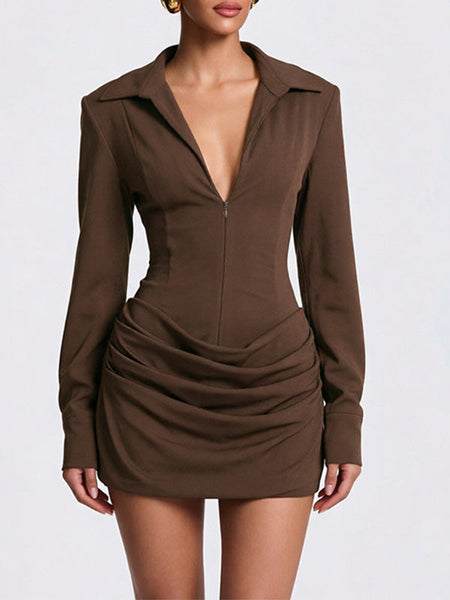 Solid Ruched Shirt Dress
