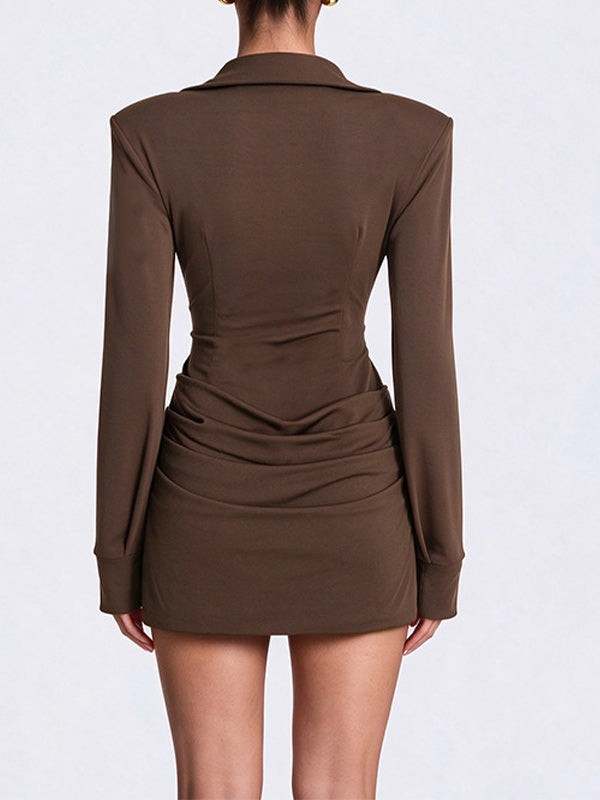 Solid Ruched Shirt Dress