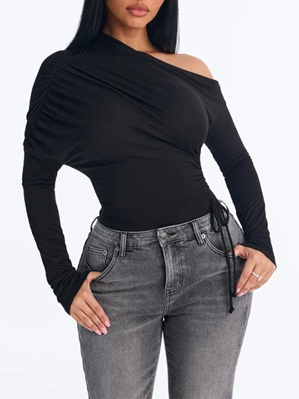 Boat-Neck Ruched Bodysuit