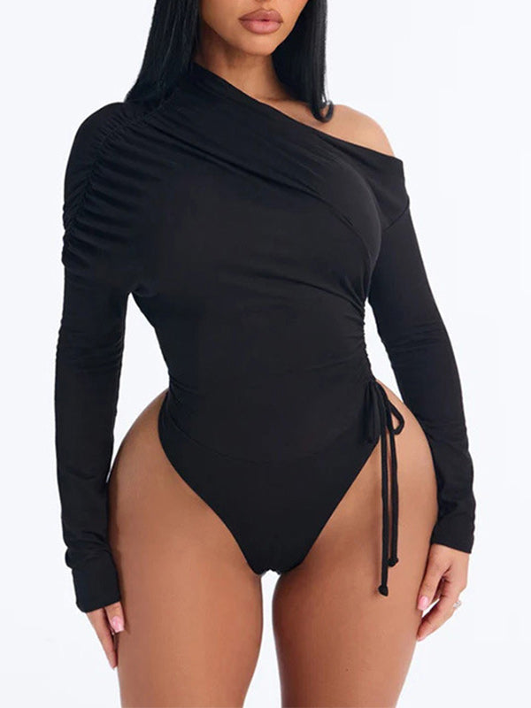 Boat-Neck Ruched Bodysuit