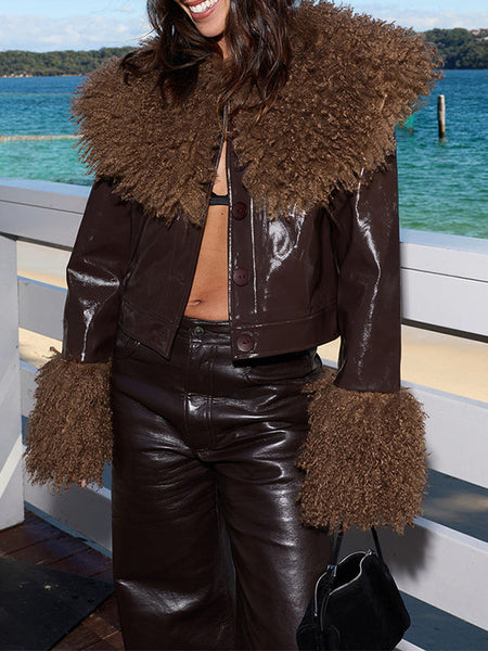 Faux-Fur Combo Faux-Leather Jacket