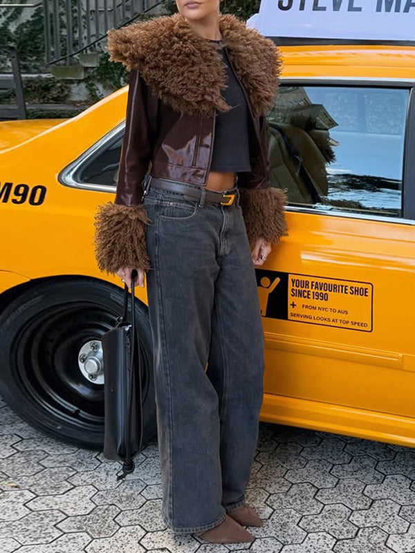 Faux-Fur Combo Faux-Leather Jacket