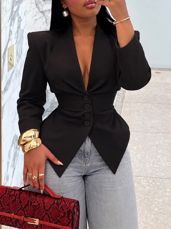 V-Neck Tailored Button Front Blazer
