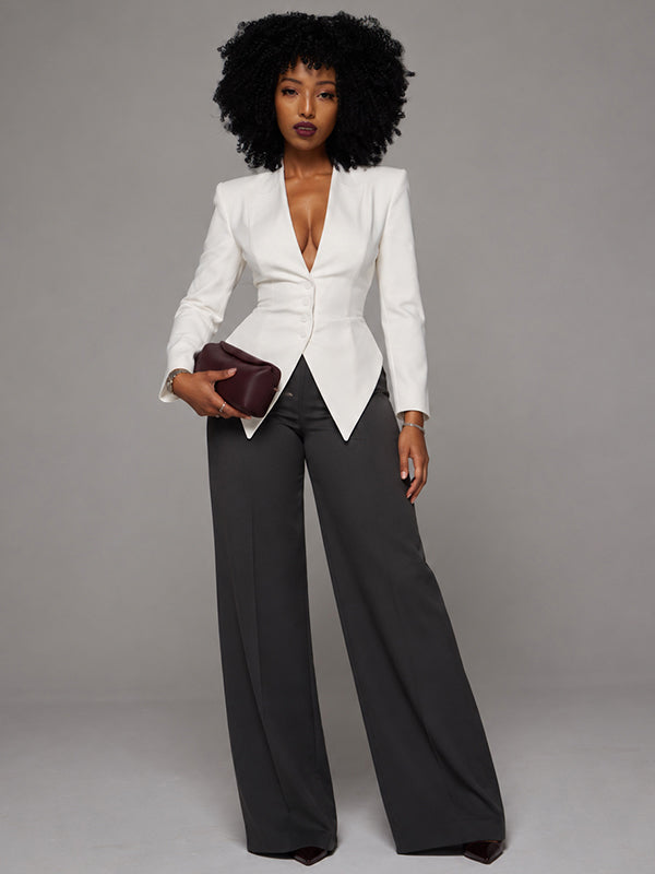 V-Neck Tailored Button Front Blazer