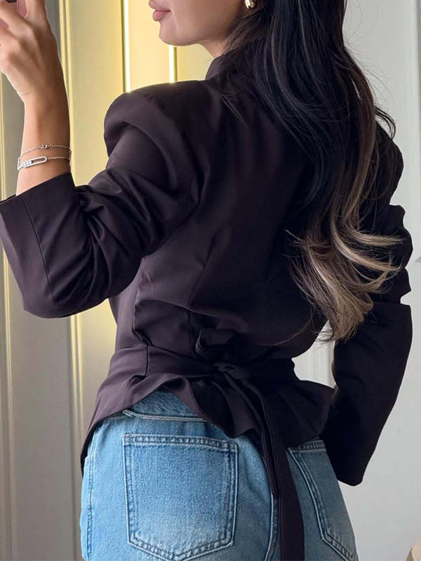 V-Neck Tailored Button Front Blazer