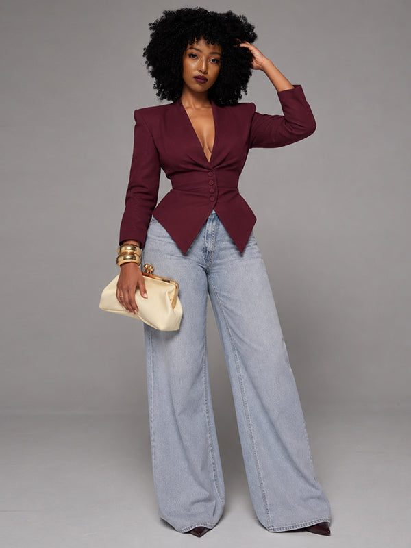 V-Neck Tailored Button Front Blazer