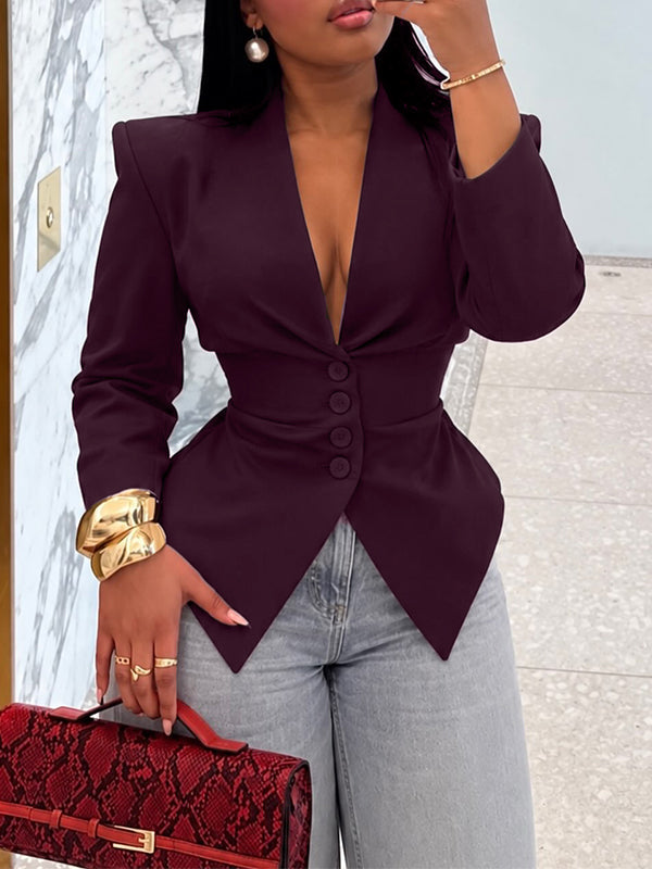 V-Neck Tailored Button Front Blazer