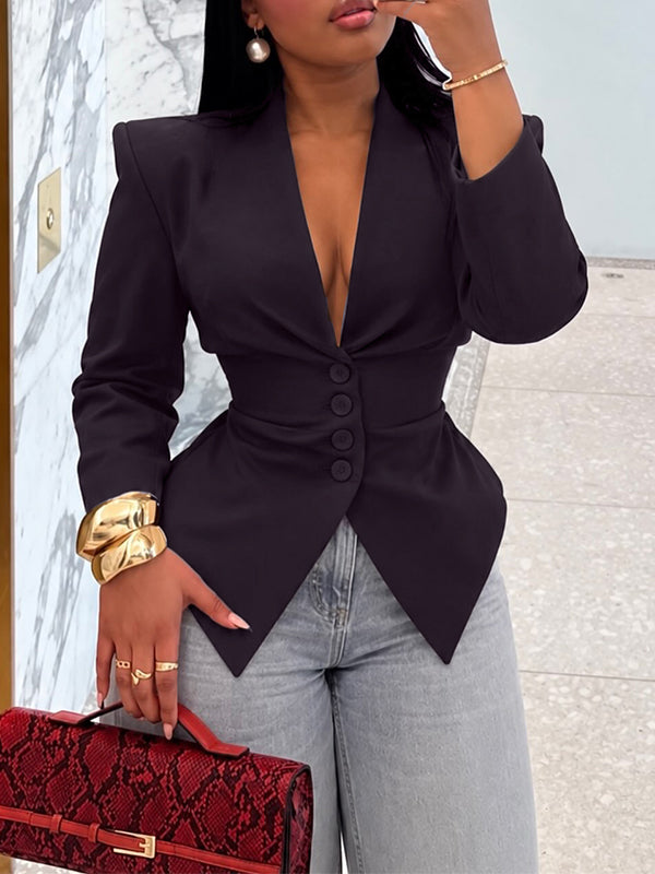 V-Neck Tailored Button Front Blazer