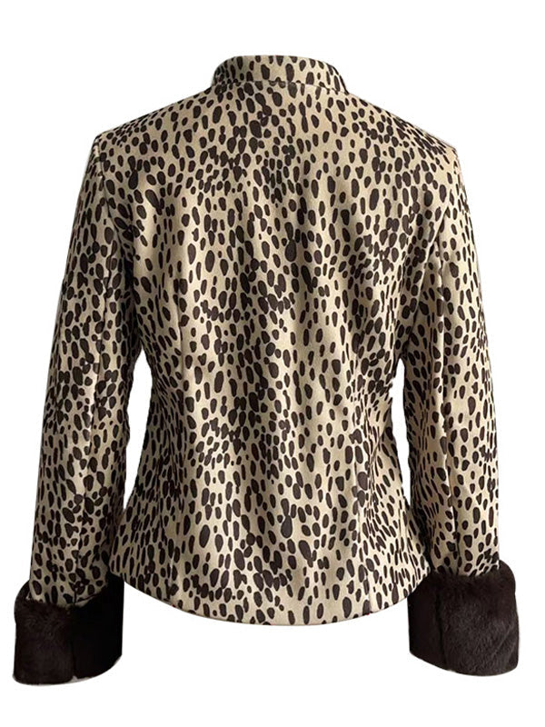 Spotted Faux-Fur Stand Collar Jacket