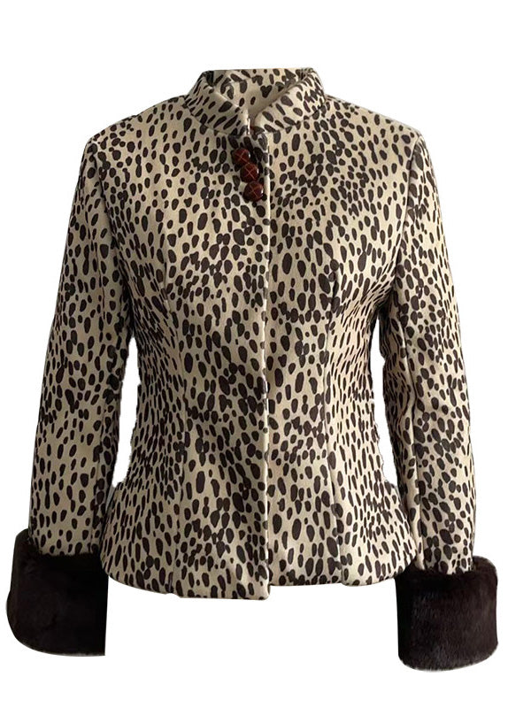 Spotted Faux-Fur Stand Collar Jacket