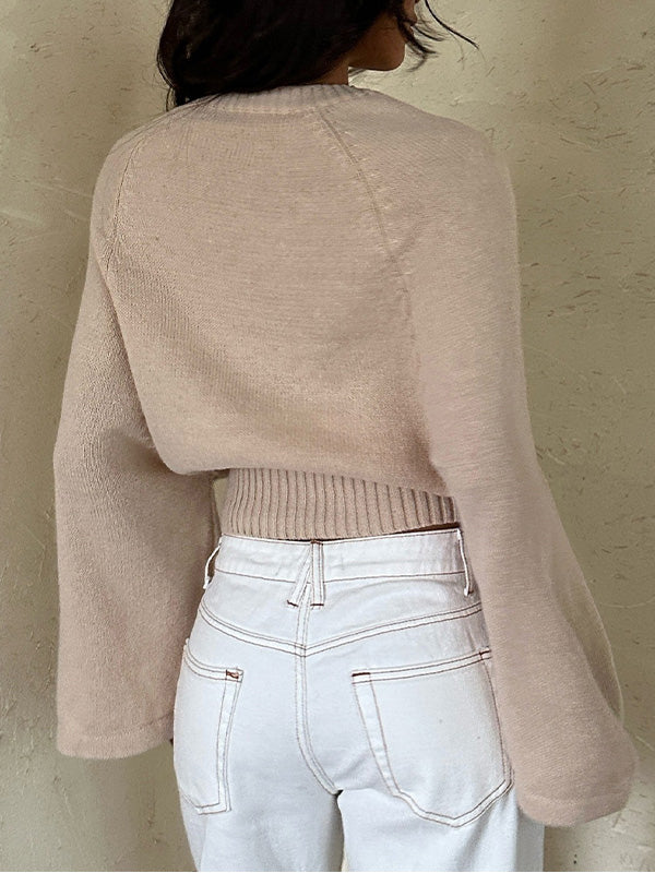 Round-Neck Bell-Sleeve Knit Sweater