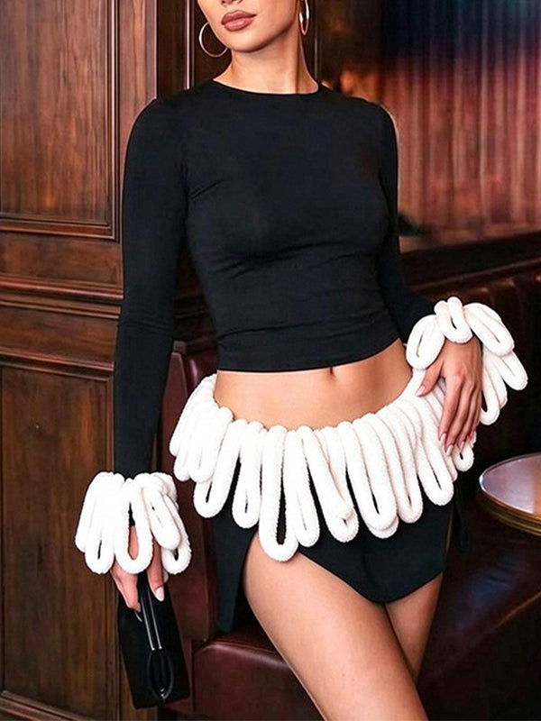 Fuzzy Combo Crop Top & Mini Skirt Set