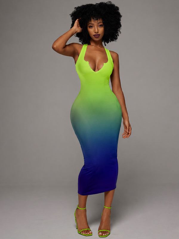 V-Neck Gradient Dress