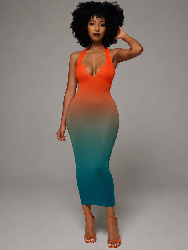 V-Neck Gradient Dress