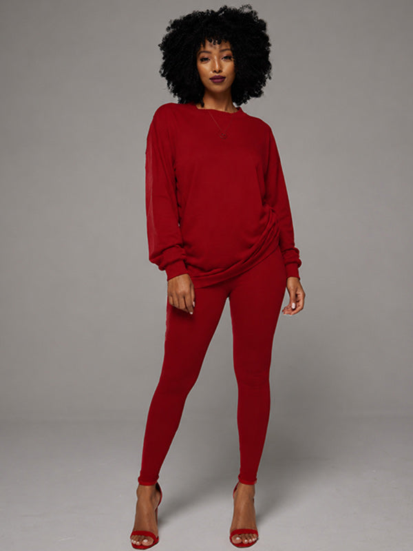 Solid Sweatshirt & Pants Set