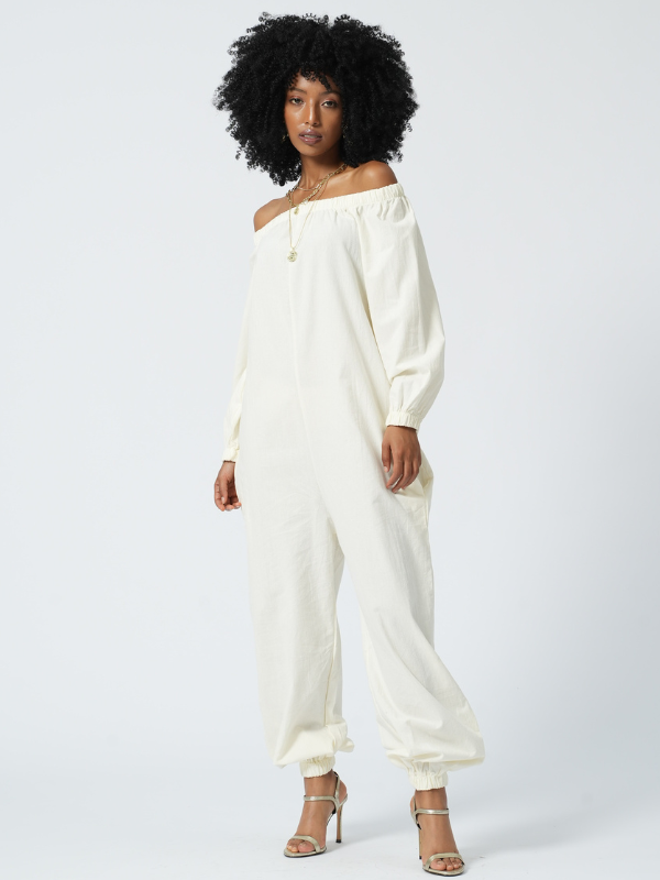 Ivshe plain off shoulder split sleeve regular jumpsuit hotsell
