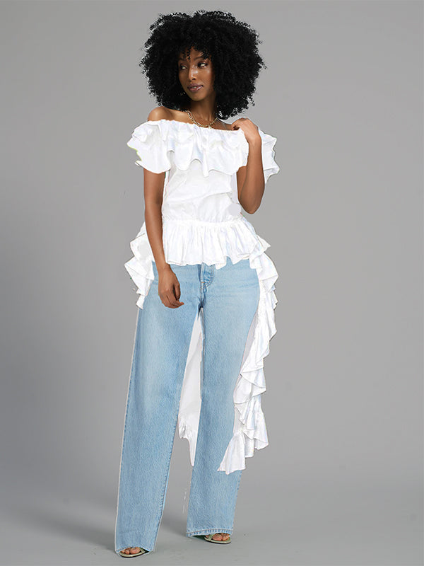 Off-Shoulder Hi-Low Ruffle Top